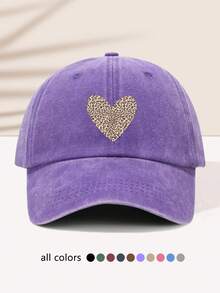 1pc Women's Leopard Print Heart Pattern Outdoor Sports Washed Distressed Fashion Beach Travel Adjustable Soft Top Baseball Cap - A - View 5