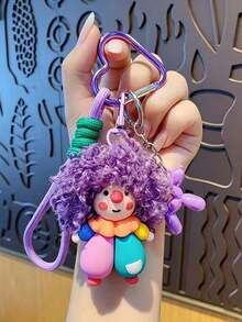 1pc Cartoon Curly Hair Clown Keychain Pendant Fluffy Doll Bag Charm Small Gift Key Ring - Fashionable Versatile - Clown Style - Exquisite Gift - Multicolor - View 14