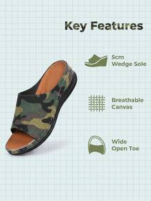 PWIIMG Women's Summer Camo Wedge Platform Sandals Army Green Pattern Canvas Thick Sole Sandals Beach Vacation Outdoor Camping Home Relaxation Streetwear - 軍綠色 - 查看 10