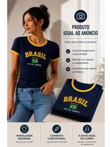 Women's Brazil Y2K Shirt – Long Baby Look - Navy Blue - View 6