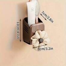 Heavy Duty Walnut Wood Toothbrush Holder Wall Mounted, Suitable For Bathroom, Space-Saving Adhesive Installation Storage Rack, Modern Minimalist Design, Walnut Wood Shower Caddy, Vanity Storage - No Assembly Required, Hygienic Toothbrush Holder, Storage Rack - Multicolor - View 10