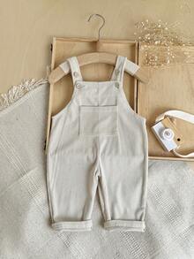 Baby Girls Sleeveless Corduroy Overalls Solid Color Unisex Versatile Long Pants - Apricot - View 3