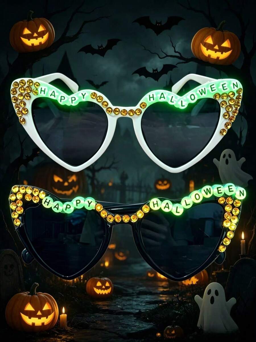 Glow-In-The-Dark Halloween Glasses, Black Fake Glasses With Clear Lenses Costume Props For Men Women Adult Halloween Accessories Outfit,Suitable For Indoor And Outdoor Use - Multiple Styles - View 1