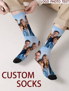 1 Pair Customized Face Pattern Socks, Personalized Photo Socks, Custom Printed Socks, Funny Face Socks, Custom Pattern Socks, Print Any Face Pattern On Socks, Anniversary Gift, Valentine's Day Gift, Unique Birthday Gift, Personalized Collectible - Multicolor - View 6
