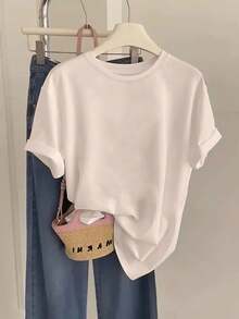 Camiseta de manga corta con estampado de girasoles de Van Gogh, casual para mujer, diseño simple y elegante, versátil para combinar, de algodón, camisetas para hombre y mujer. - Albaricoque - Ver 2