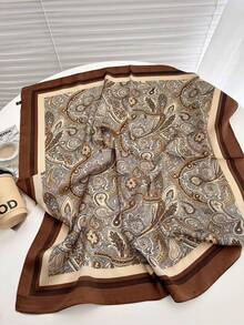 1pc New Paisley Print Square Scarf, Spring/Summer Women's Headscarf Sun Protection Shawl, Suitable For Daily Wear And Vacation - Brown - View 6