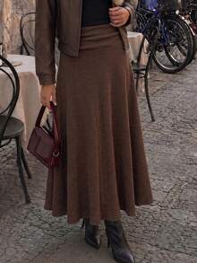 Women's Solid Color Ruched Waist Casual Commute Skirt - Brown - View 4