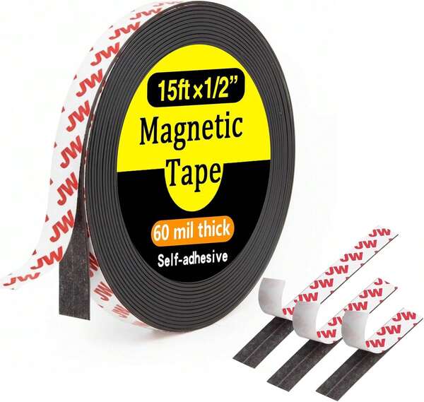Cinta Magnética Jianwen, 15 Pies * 1_2 Pulgadas Cinta Magnética con Respaldo Adhesivo, Tira Magnética Ideal para Proyectos Escolares, Manualidades y Organización del Hogar