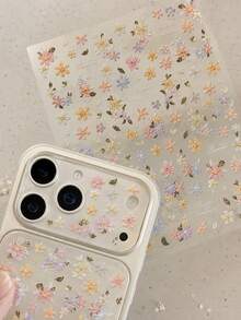 1pc Summer Afternoon Floral Pattern Phone & Computer Stickers, Suitable For Decorating Laptop, Headphones And Camera, Self-Adhesive DIY Stickers - View 1