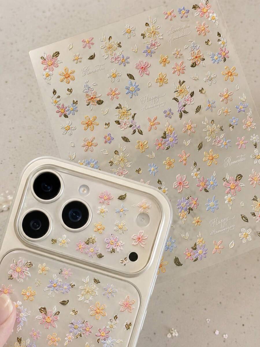 1pc Summer Afternoon Floral Pattern Phone & Computer Stickers, Suitable For Decorating Laptop, Headphones And Camera, Self-Adhesive DIY Stickers - View 1