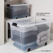 Plastic Transparent Thickened Storage Box With Wheels For Organizing Clothes, Toys, And Food; Suitable For Home Use With Lid. - A - View 9