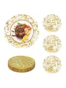 120pcs Elegant Gold Disposable Placemats - 33*33cm, Round Polyester Table Mats With Shiny Mesh Design, Suitable For Weddings, Birthdays, Holidays - Ideal Choice For Dining And Home Decor, Table Mats - Gold - View 10