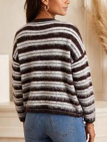Plus Size Women's Striped Colorblock Casual Everyday Knit Top - Multicolor - View 8