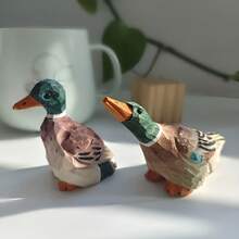 1/2pcs Exquisite Hand Carved Green Headed Duck Wood Carvings, Hand Painted Artworks, Animal Statue Ornaments, Lifelike Wooden Duck Statues, Home Decorations, Holiday Gifts, Unique Christmas Gifts, Suitable For Bird Enthusiasts - Multicolor - View 14