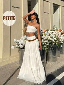Women's Fashion Vacation Elegant Bohemian Shirred Waist Beach Evening Date Vacation Skirt White Summer - White - View 7