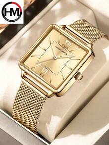 HANNAH MARTIN 1pc Women's Square Dial Watch, Minimalist Metal Mesh Band Quartz Watch, Multi-Color Dial, Suitable For Office, Daily And Professional Looks - Multicolor - View 18