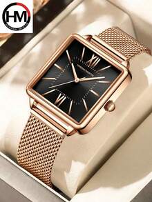 HANNAH MARTIN 1pc Women's Square Dial Watch, Minimalist Metal Mesh Band Quartz Watch, Multi-Color Dial, Suitable For Office, Daily And Professional Looks - Multicolor - View 16