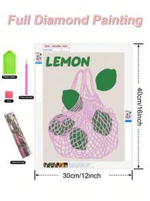 Diamond Art Kit For Adults, Bag Of Lemons Beginner DIY 5D Diamond Painting Kit, Round Full Diamond Art Design, Home Wall Decor - A - View 4