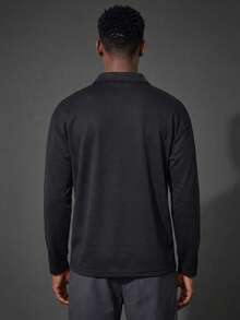 Camvyn Men's Casual Versatile Loose Drop Shoulder Crew Neck Sweatshirt, Autumn/Winter - Black - View 3