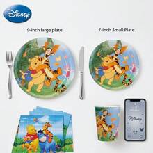 Classic Party Decoration Set - Tissue Paper Banner Flags, Honey Jar Cupcake Toppers, Cartoon Character Plates And Cups, Suitable For Cartoon Theme Birthday Party - Multicolor - View 7