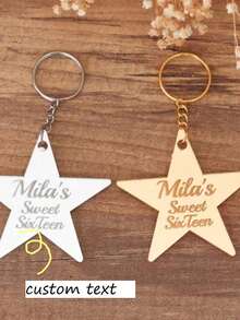 Custom Star Acrylic Keychain Personalized Name Sweet Sixteen Birthday Gift Engraved Text Star Key Tag Party Favor Keepsake Gift - Multicolor - View 2