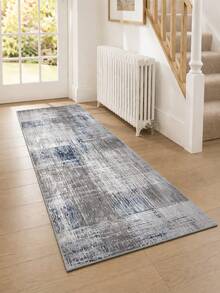 Modern Abstract Gray Blue Long Runner Rug, Non-Slip Jelly Backing, Machine Washable, Suitable For Hallway, Kitchen, Entryway, Laundry Room And Bedside - Grey - View 1