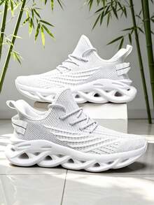 1 Pair White Lightweight Breathable Mesh Sock Shoes With Hollow Blade Sole, Casual Versatile - White - View 9