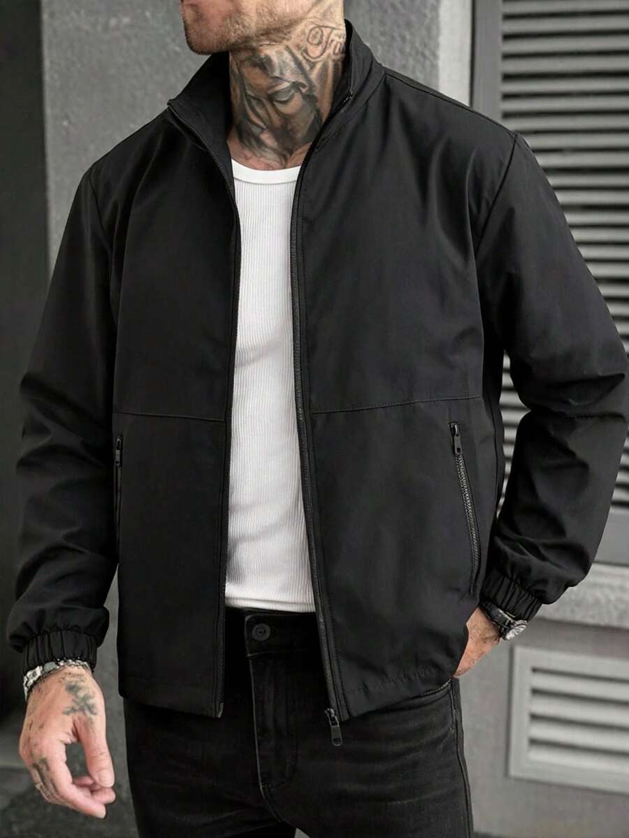 Men's Autumn Casual Outdoor Sports Jacket, Simple Everyday Versatile Jacket - Black - View 1