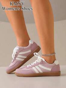 KMXY Women's Casual Flat Shoes, Lightweight And Comfortable Fitness And Walking Sneakers - Light Purple - View 5