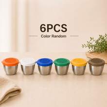 6PCS 2.7oz Sauce Cups With Lids, Stainless Steel Mini Condiment Containers For Dips, Lunch Box, Leak Resistant, Random Color - Multicolor - View 12