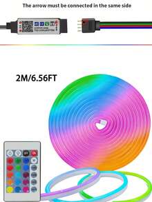 24鍵遙控 RGB LED 霓虹燈條，可調光，RGB 霓虹燈智能 APP 控制 LED 室內串燈，DIY 柔性 LED 燈條－柔和色彩，適合臥室、派對、廚房、節日。易於安裝。萬聖節聖誕裝飾柔性矽膠，適用於招牌、臥室、遊戲室和派對裝飾 - 彩色光 - 查看 14