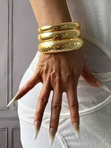 16/15/12/3/1pc Women's Wide Gold Cuff Bracelet Set, Thick Cuff Bracelet, Great Gift - Yellow Gold - View 15
