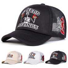 1pc Men Skull Finger 666 Embroidered Trucker Hat, Streetwear Casual Baseball Cap For Spring, Autumn, Traveling, Beach Vacation - Multicolor - View 9