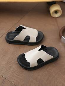 Dép lê trẻ em unisex cho bé tập đi và trẻ lớn, màu trơn, mùa hè, đi ngoài trời, thiết kế rỗng chống trượt, đế mềm, dùng trong nhà, phòng tắm, đi biển, phong cách thường ngày đa năng - Màu be - Xem 3