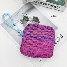 Macaron Color Fresh Style High-Quality Multi-Function Mesh Storage Bag, Cute Wallet Design, Portable Makeup Bag, Zipper Tissue Storage Box, Sanitary Pad Storage Bag, Back To School Toiletry Bag, Travel Beach Essential, Bathroom Storage Pouch - Multicolor - View 11