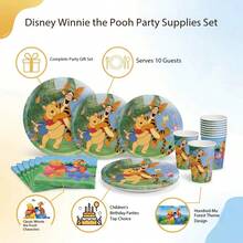 Classic Party Decoration Set - Tissue Paper Banner Flags, Honey Jar Cupcake Toppers, Cartoon Character Plates And Cups, Suitable For Cartoon Theme Birthday Party - Multicolor - View 4