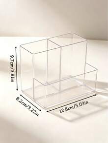 Portabolígrafos de 3 compartimentos, portabolígrafos y portamemorándums transparente de escritorio, para brochas de maquillaje, escritorio, tocador, oficina, suministros de papelería para el aula - transparente - Ver 2