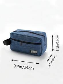 Denim Texture Oxford Toiletry Bag Dual Zipper Multi Pocket Hand Strap Water Resistant Large Capacity Travel Cosmetic Wash Bag Unisex - Blue - View 2