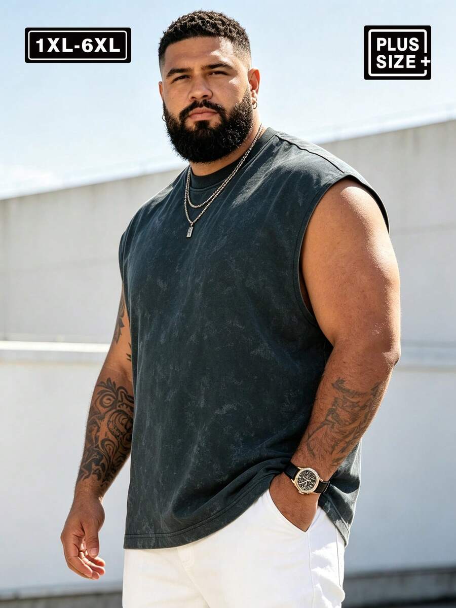 大尺碼男士夏季休閒圓領背心 T-shirt 1XL-6XL 100KG-200KG 運動款 - 深灰色 - 查看 1