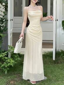 Women Short Dresses - Apricot - View 3
