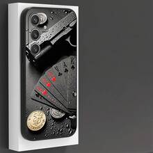 Phone Case: Pistol And Playing Card Pattern.Suitable For IPhone 15ProMax/15Pro/15Plus/15/14ProMax/14Pro/14Plus/14/13ProMax/13Pro/13Mini/13/12ProMax/12Pro/12Mini/12/11ProMax/11Pro/11/XR - Black - View 3
