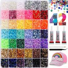 42 Colors Resin Jelly Flat Back Rhinestone Set (With Tweezers, Glue, Rhinestone Pen), Flat Back Diamond Sticker Handmade Tool Kit, Colorful Crystal Rhinestone Material Pack With 3pcs B7000 DIY Glue, Suitable For Hat, Book Rhinestone Decoration And Various Handmade DIY Craft Materials - 42 Color Kit (3 Glues) - View 1