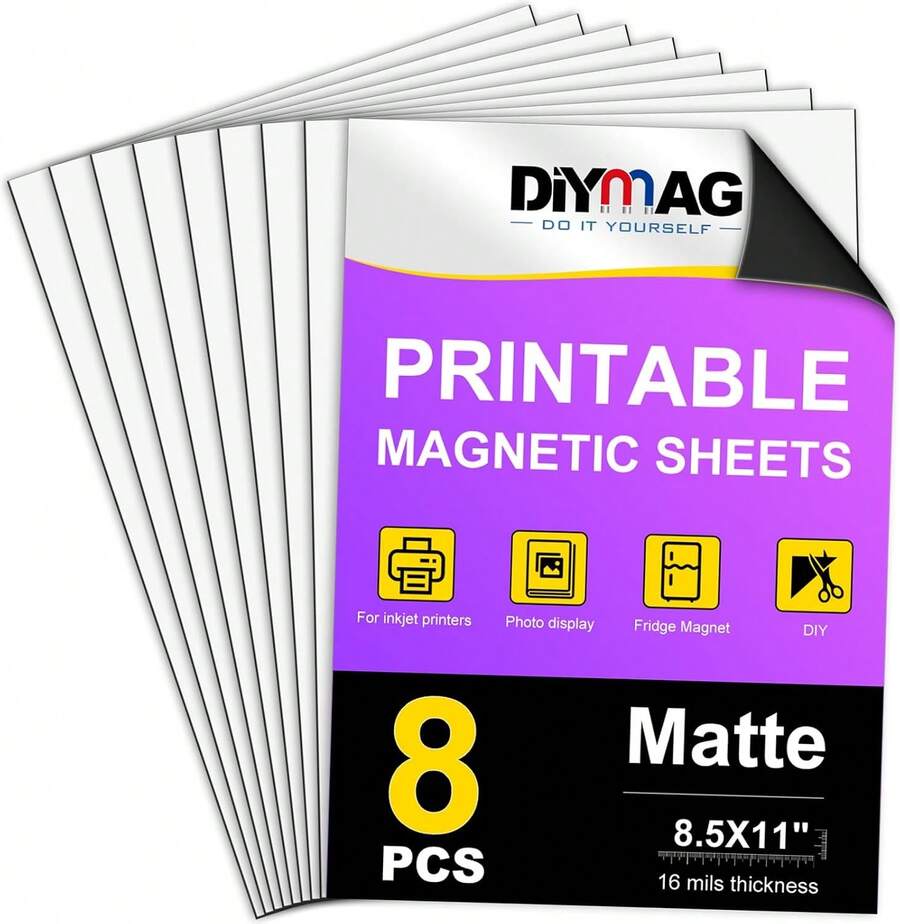 DIYMAG Printable Magnetic Sheets, 8Pcs 8.5 X 11 Inch Flexible Magnet Sheets Matte Non Adhesive Magnetic Paper For Inkjet Printer Photo DIY Crafts - ColorB - View 1