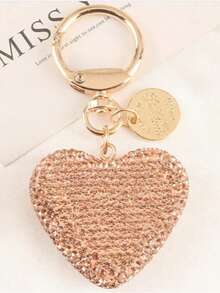 1pc Full Rhinestone Heart-Shaped Keychain, Women's Handbag Pendant, Solid Color Crystal Key Ring, Couple Heart-Shaped Keychain - View 12