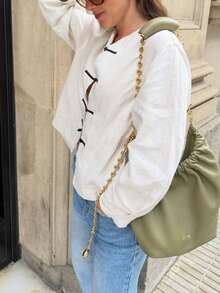New Fashion Elegant Solid Color Women's Blouse, Suitable For Daily Wear, Dating, Tea Party, Travel, Holiday, Spring/Summer/Autumn/Winter, Vintage Style - Off-white - View 3