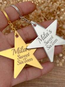 Custom Star Acrylic Keychain Personalized Name Sweet Sixteen Birthday Gift Engraved Text Star Key Tag Party Favor Keepsake Gift - Multicolor - View 1