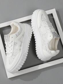 Plus Size Couple Shoes Women's Retro German Army Trainers Sneakers | Vintage Casual Trainers With Suede Toe | Comfortable Everyday Walking Shoes - White - View 4