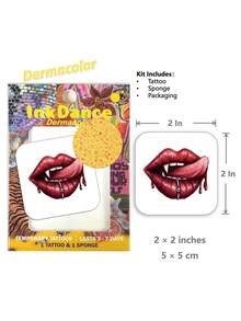 1 Set "Vampire Lips" Temporary Tattoo Stickers, Fake Tattoo, Gothic Y2K Red Dripping Lips, Waterproof, Realistic Tattoo Effect, Body Art, Colorful, InkDance, Ink Dance Easy To Apply And Remove CMNF013 - Multicolor - View 3