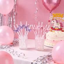 5/10 Sets Colorful Butterfly Straws For New Year Festival, Heat-Resistant High-Temperature Straws, Cute Girl Style, Disposable Straws For Juice, Party, Birthday, Gathering - Multicolor - View 9