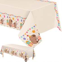 3pcs/1pc Capybara Birthday Rectangular Tablecloth Decoration 54*108 Inches, Birthday, Wedding, Tabletop Decoration - Multicolor - View 7
